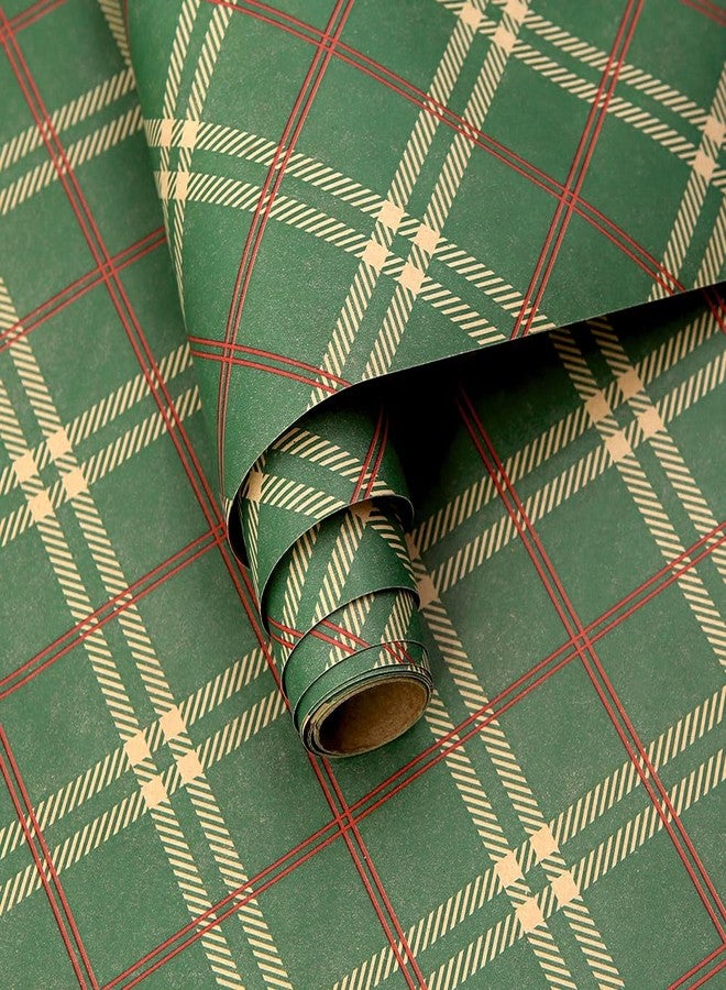 Boerni Simple Festive Stylish Classic Christmas Check Emerald Green and Red Tartan Plaid Gift Wrapping Paper - 1 Mini Roll 17 X 10 ft Per roll 14.1 sq.ft.ttl - Luxury Gift Wrap For Birthday Holiday Mens - Image 1